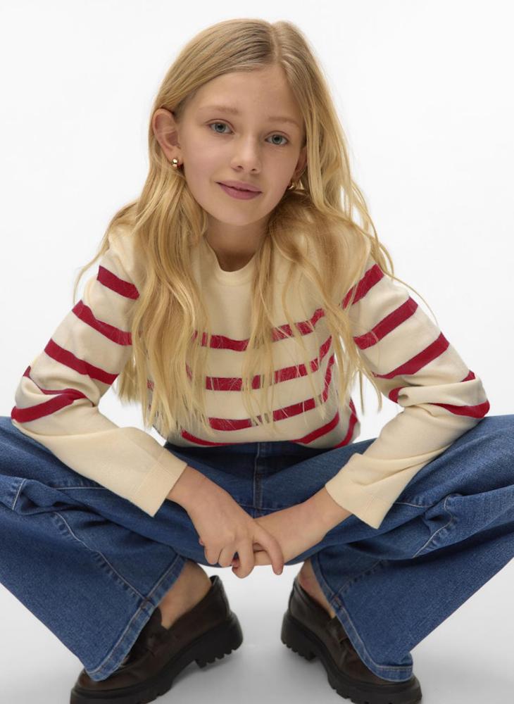 Vero Moda Girl - Kids Stripe Crew Neck Sweatshirt - Image 1
