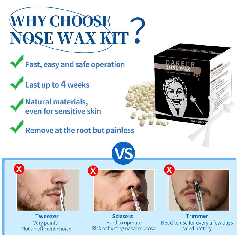 Oakeer Nose Hair Remover Kit with 30 Wax Sticks for Men and Women - 100g Nose Wax for At-Home Hair Removal - Image 2