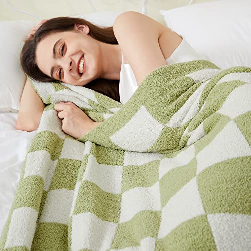 SeaRoomy Checkered Throw Blanket, Ultra Soft Cozy Reversible Checkerboard Fuzzy Blanket, Fluffy Lightweight Microfiber Knit Throw Blanket for Couch Sofa Bed Decor Gift(Sage Green, 51"×63") - Image 2