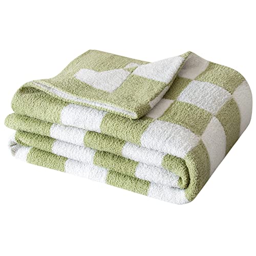 SeaRoomy Checkered Throw Blanket, Ultra Soft Cozy Reversible Checkerboard Fuzzy Blanket, Fluffy Lightweight Microfiber Knit Throw Blanket for Couch Sofa Bed Decor Gift(Sage Green, 51"×63") - Image 4