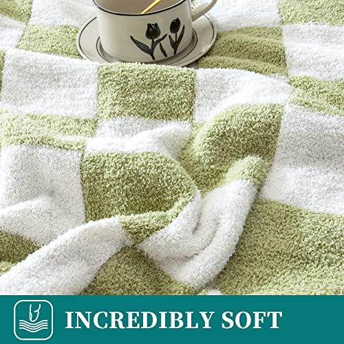 SeaRoomy Checkered Throw Blanket, Ultra Soft Cozy Reversible Checkerboard Fuzzy Blanket, Fluffy Lightweight Microfiber Knit Throw Blanket for Couch Sofa Bed Decor Gift(Sage Green, 51"×63") - Image 3