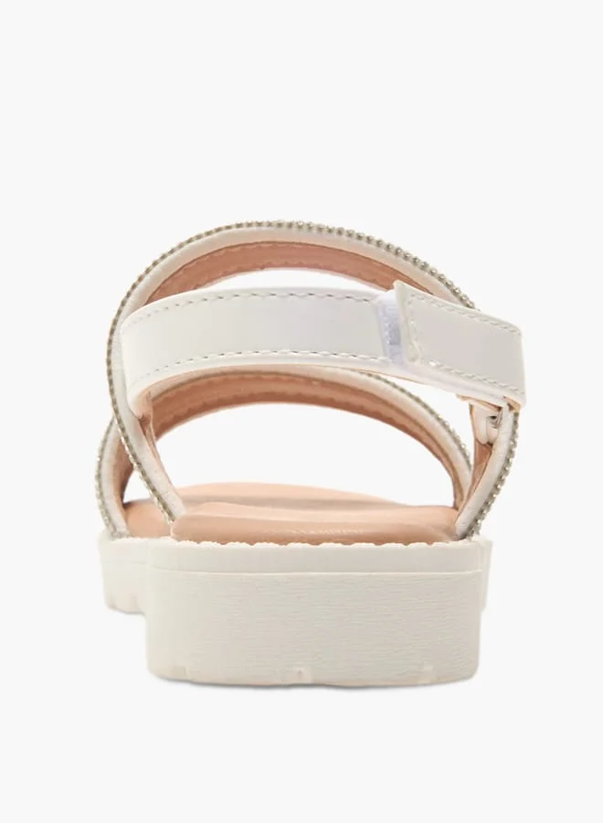 Flora Bella By Shoexpress Girls Embellished Strap Sandals with Hook and Loop Closure