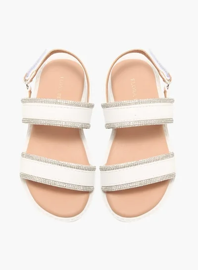 Flora Bella By Shoexpress Girls Embellished Strap Sandals with Hook and Loop Closure