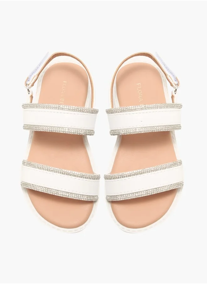 Flora Bella By Shoexpress Girls Embellished Strap Sandals with Hook and Loop Closure Ramadan Collection