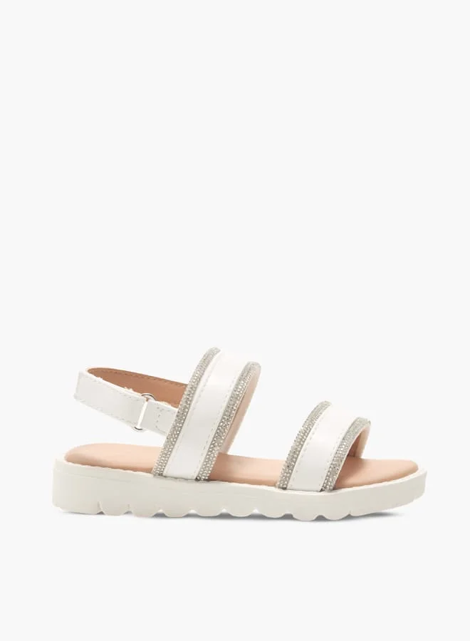 Flora Bella By Shoexpress Girls Embellished Strap Sandals with Hook and Loop Closure