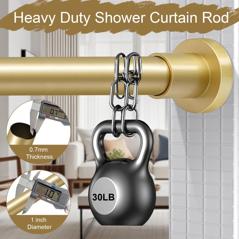 YNL Gold Shower Curtain Rod 32-64 Inch(2.7-5.33ft), Non-Slip, Never Rust, Stainless Steel No Drill Spring Tension Shower Rod, Adjustable Curtain Rod for Small Window Doorway Closet - Image 3