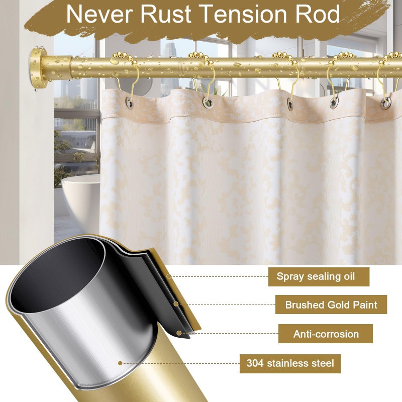YNL Gold Shower Curtain Rod 32-64 Inch(2.7-5.33ft), Non-Slip, Never Rust, Stainless Steel No Drill Spring Tension Shower Rod, Adjustable Curtain Rod for Small Window Doorway Closet - Image 2