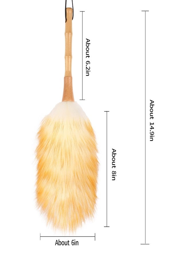 FeelfunFeather Feather Duster, Lambswool Duster for Cleaning,with Solid Wooden Handle,Leather Hang Strap,Anti-Static 14.5 inchs Washable Reusable Small Hand Duster(Natural) for Office, Home and Car etc - Image 2