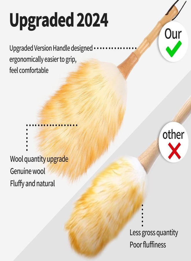 FeelfunFeather Feather Duster, Lambswool Duster for Cleaning,with Solid Wooden Handle,Leather Hang Strap,Anti-Static 14.5 inchs Washable Reusable Small Hand Duster(Natural) for Office, Home and Car etc - Image 3