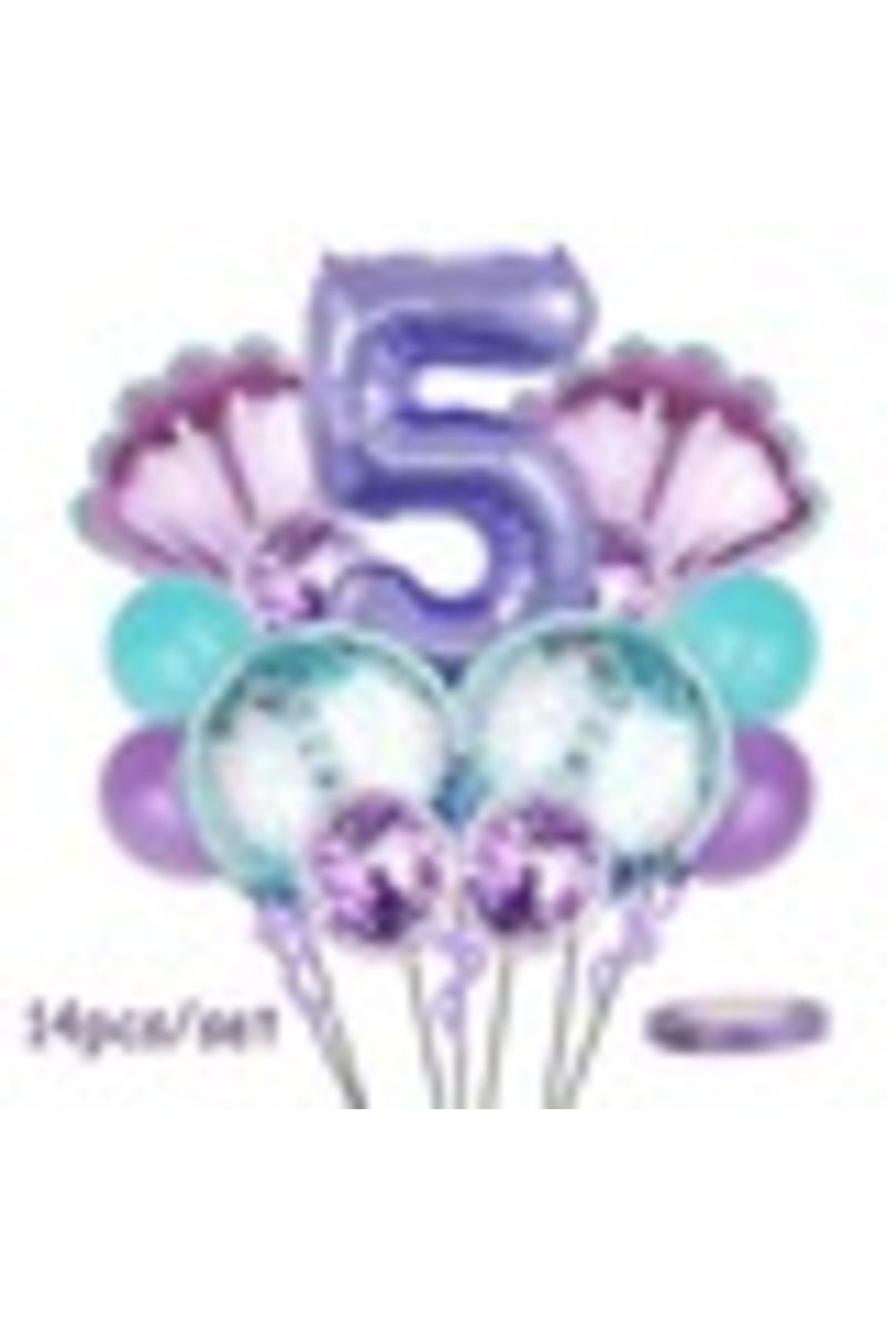 As Picture 5 14pcs Mermaid Balloon Set Cartoon 32 Inch Purple Digital Shell Birthday Party ，Wedding