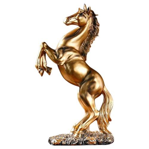 JINGTIANCD 12.2 inches Standing Horse Resin Statue Horse Art Figurine Decorative Home Office Decor Ornaments for Desk Bookshelf Cabinet to Attract Luck and Wealth (Golden) - Image 1