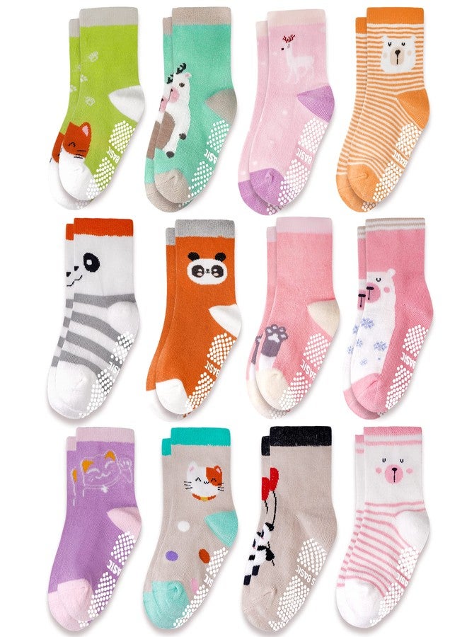 Evercute Baby Girls Toddler Crew Anti Skid Socks 12 Pack Unicorn Non Slip Socks With Grips For Infant Little Girls - Image 1