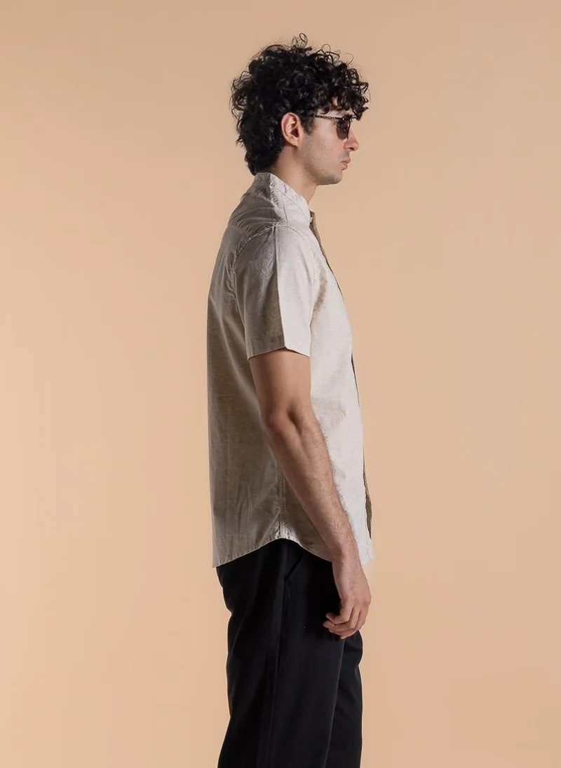 SHAPES MANDARIN COLLAR LINEN BLEND SHIRT