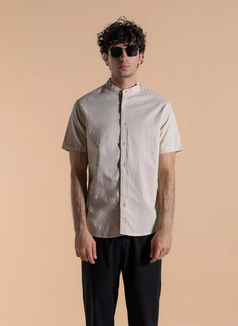 SHAPES MANDARIN COLLAR LINEN BLEND SHIRT