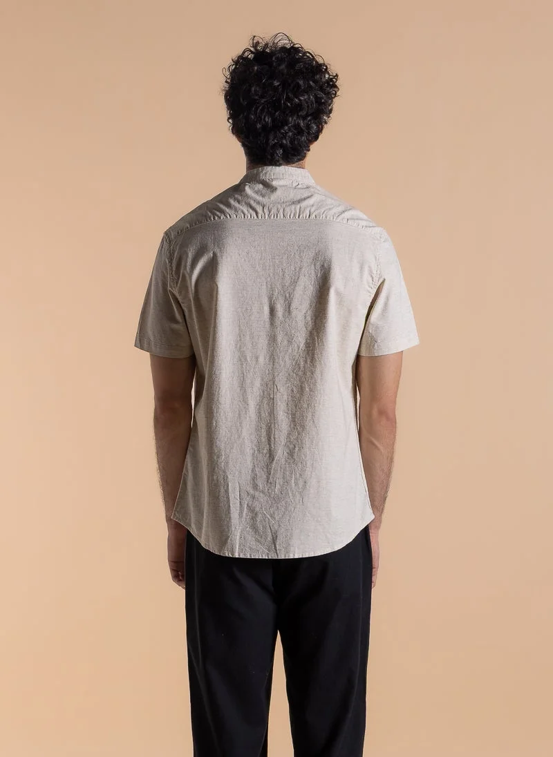 شايبس قميص بياقة ماندرين من مزيج الكتان