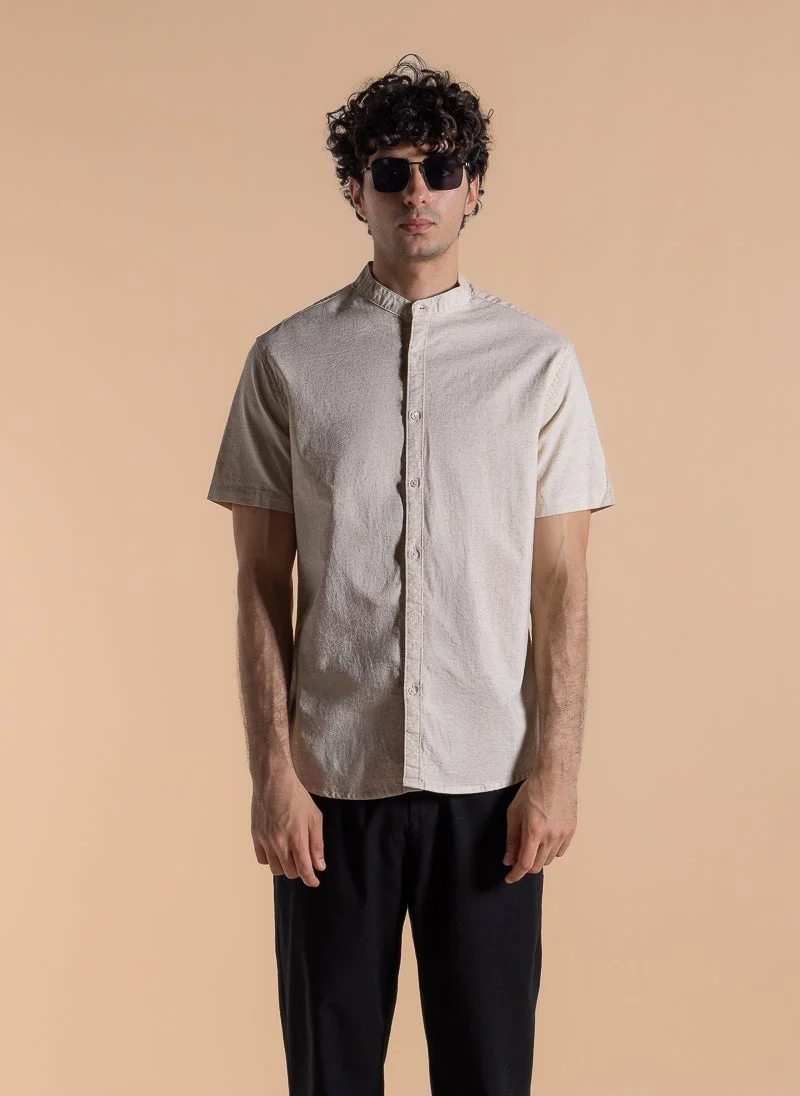 شايبس قميص بياقة ماندرين من مزيج الكتان