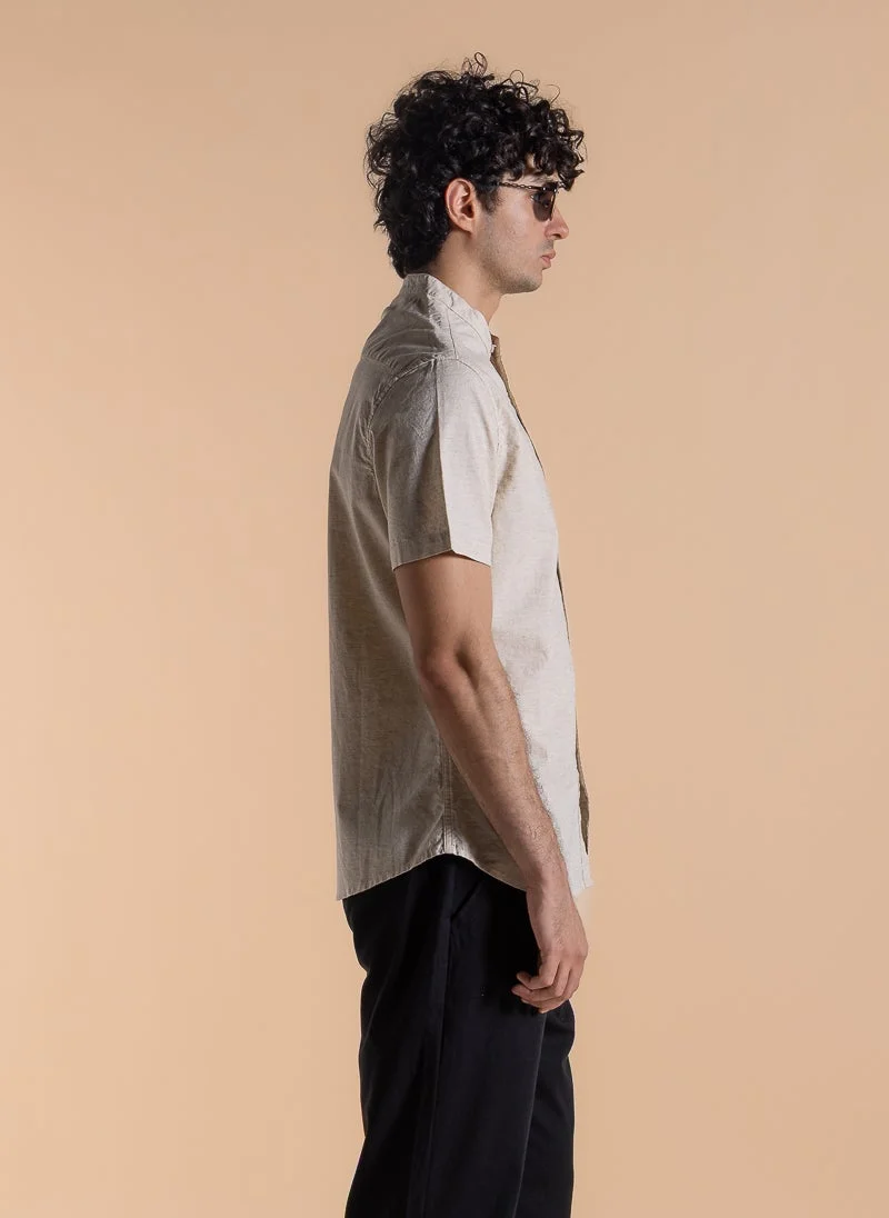 Shapes Beige MANDARIN COLLAR LINEN BLEND SHIRT for Men | Best Price UAE