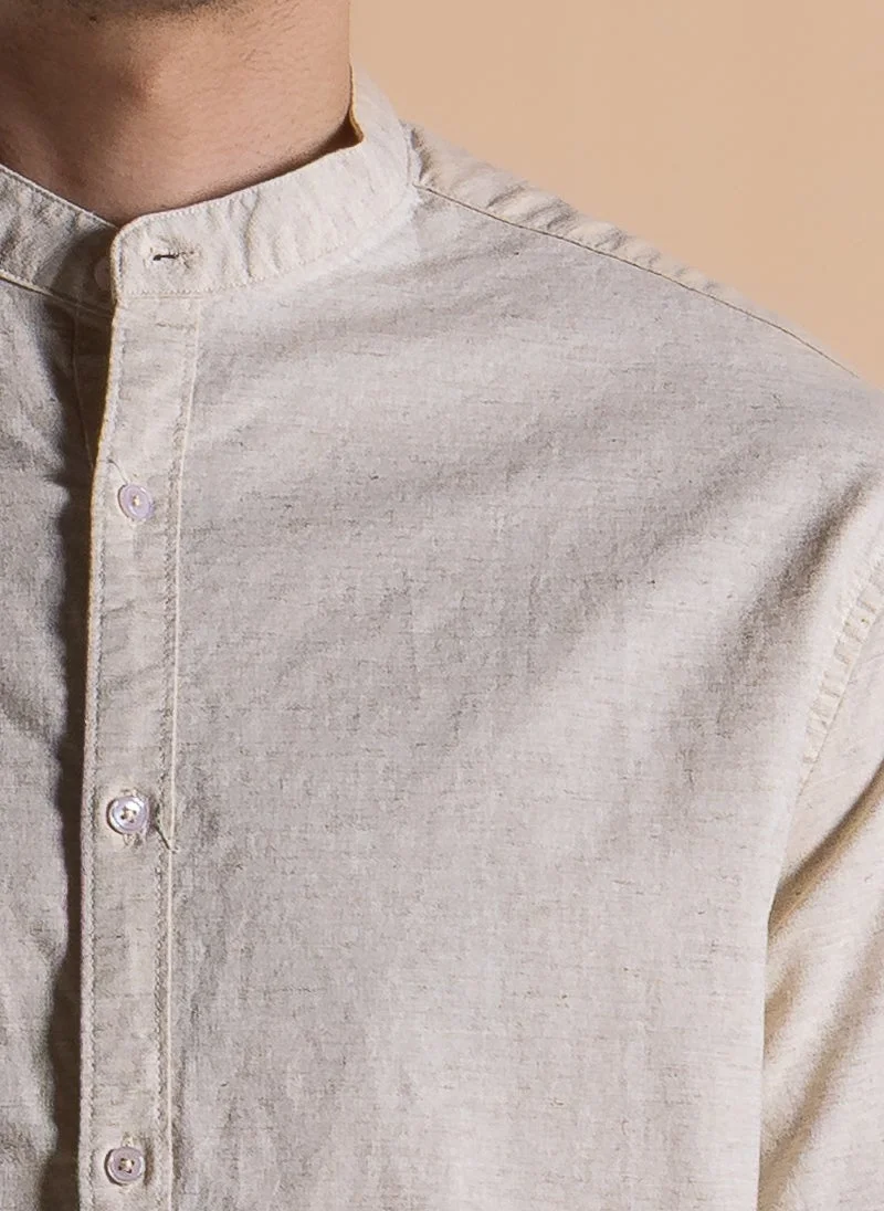 Shapes Beige MANDARIN COLLAR LINEN BLEND SHIRT for Men | Best Price UAE