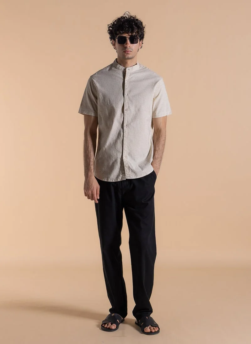 Shapes Beige MANDARIN COLLAR LINEN BLEND SHIRT for Men | Best Price UAE