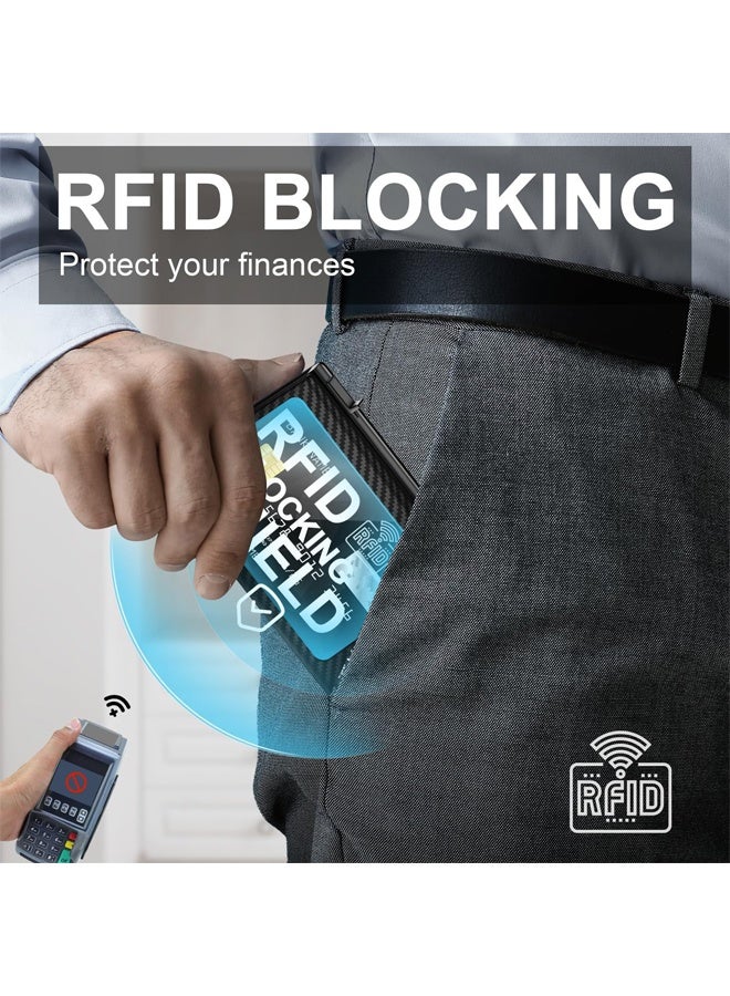 حامل بطاقات ذهبي بسيط للرجال، محفظة بطاقات ائتمان تجارية رفيعة للغاية محمية بتقنية RFID مع جيب للنقود، حامل بطاقات من سبائك الألومنيوم، تصميم أسود، يمكنها حمل بطاقات Airtag والنقود والعملات المعدنية وبطاقات الائتمان. - Image 4