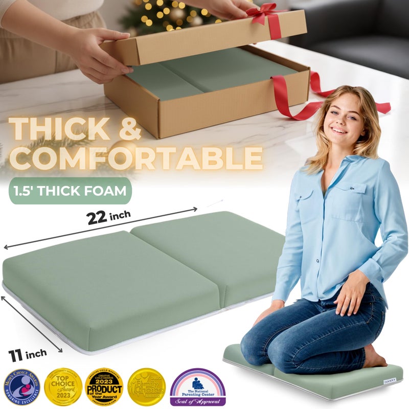 Toodly Comfortable Baby Bath Kneeler and Elbow Rest Pad Set â€“ Thick Memory Foam Bath Kneeling Pad with Elbow Support â€“ Baby Bathtub Cushion with Toy Organizer for Bathing Infant or Toddler - Green - Image 2