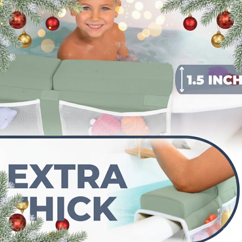 Toodly Comfortable Baby Bath Kneeler and Elbow Rest Pad Set â€“ Thick Memory Foam Bath Kneeling Pad with Elbow Support â€“ Baby Bathtub Cushion with Toy Organizer for Bathing Infant or Toddler - Green - Image 5