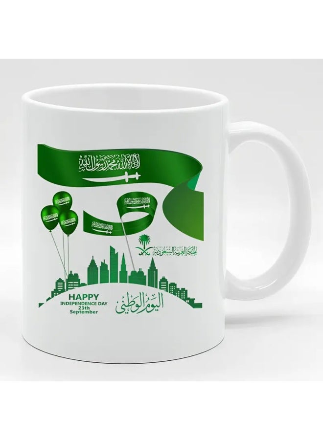 كوب اليوم الوطني السعودي ١١ أونصة، هدايا اليوم الوطني، هدايا المملكة العربية السعودية، هدية رمضان وعيد الفطر قابلة لإعادة الاستخدام للأصدقاء والعائلة، بطابع ثقافي شرق أوسطي، احتفالي - Image 1