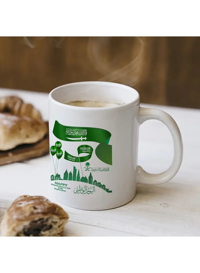 كوب اليوم الوطني السعودي ١١ أونصة، هدايا اليوم الوطني، هدايا المملكة العربية السعودية، هدية رمضان وعيد الفطر قابلة لإعادة الاستخدام للأصدقاء والعائلة، بطابع ثقافي شرق أوسطي، احتفالي - Image 2