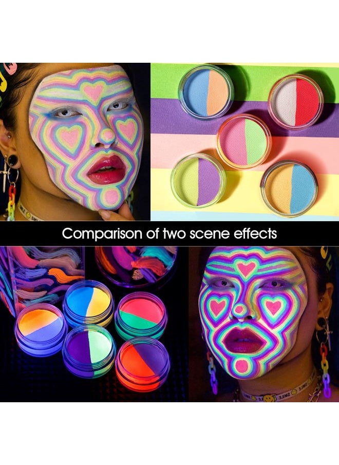 ecofavor - Water Activated Eyeliner Pastel, UV Reactive Pastel Cake Eyeliner, 10 Color in 5 Cake Hydra Eye Liner,UV Glow Blacklight Body Face Makeup Paint, Costume Halloween and Club Makeup Art Paint - Image 1