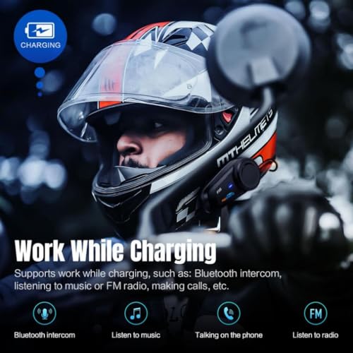 Fodsports FX6 Motorcycle Bluetooth Headset 2 Pack, 6 Riders Group Motorcycle Intercom Bluetooth, 1000M Motorbike Helmet Communication Systems/Voice Command/Universal Pairing/FM Radio - Image 4