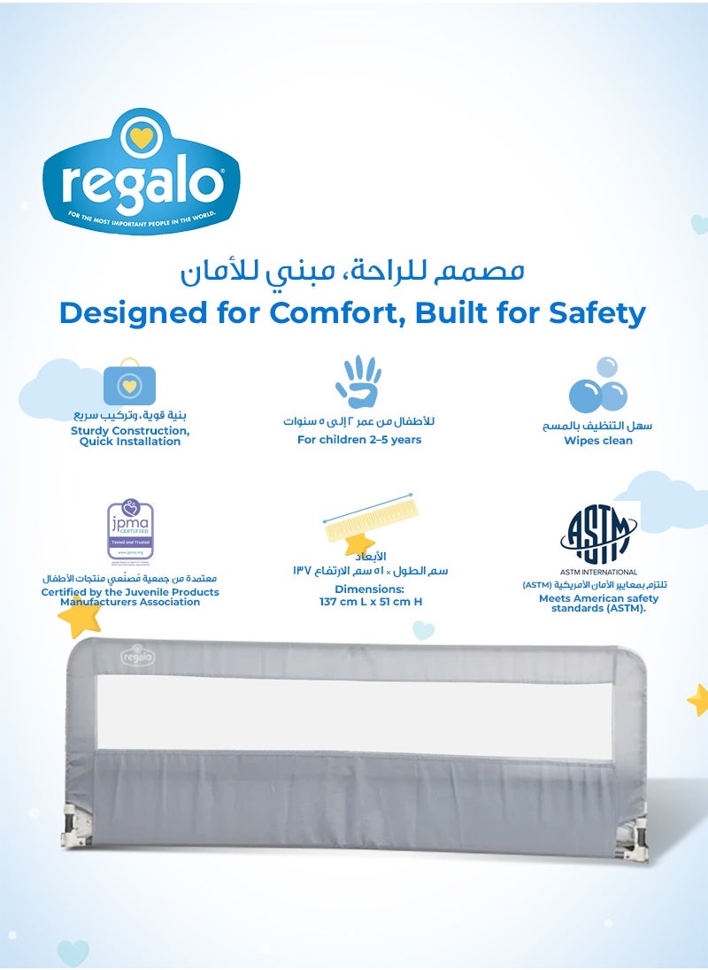 Hideaway 137cm Extra Long X 51cm High Bed Rail | Safety Guard for Kids | Foldable, Secure & Easy to Install | Reinforced Anchor System | Fits Twin, Full & Queen Beds | No Tools Needed