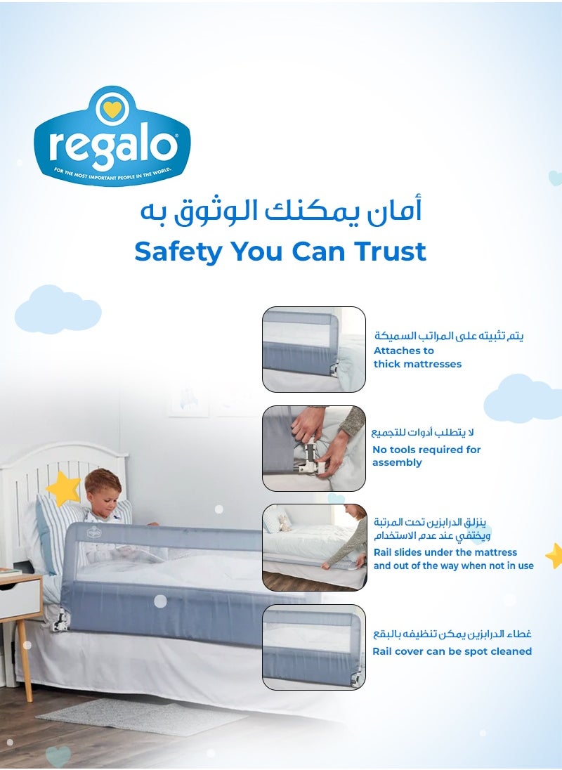 Hideaway 137cm Extra Long X 51cm High Bed Rail | Safety Guard for Kids | Foldable, Secure & Easy to Install | Reinforced Anchor System | Fits Twin, Full & Queen Beds | No Tools Needed