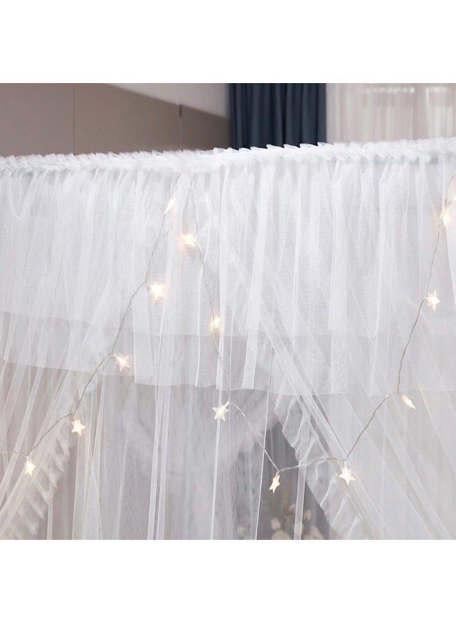 VETHIN 4 Corners Post Ruffle Princess Bed Canopy Curtain-Double Layer Cozy Drape Netting 4 Opening Mosquito Net for Girls Adults Bedroom Decoration (White/White, 53" W*78" L*82"*H/(Full)) - Image 5