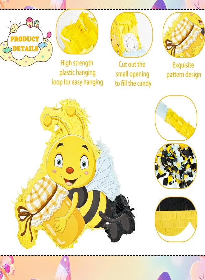 Sonarun Bees Themed Piñata Bee Pinata with Blindfold Stick Confetti Paper Bumble Birthday Pinata for Birthday Theme Party Supplies Decoration - Image 3