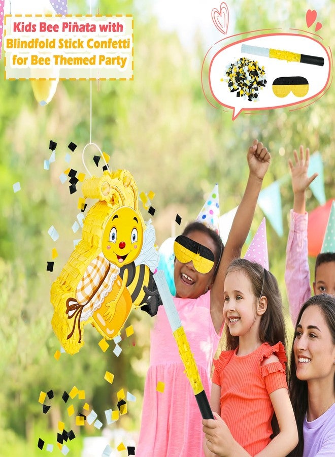 Sonarun Bees Themed Piñata Bee Pinata with Blindfold Stick Confetti Paper Bumble Birthday Pinata for Birthday Theme Party Supplies Decoration - Image 5