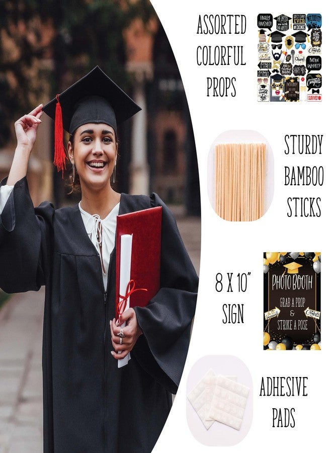 Outside The Booth Graduation Photo Booth Props - 41-pc Photobooth Kit with 8 x 10-Inch Sign, 60 Adhesive Pads, 45 Sticks - Graduation Props - Graduation Picture Props - Grad Photo Booth Props - Image 2