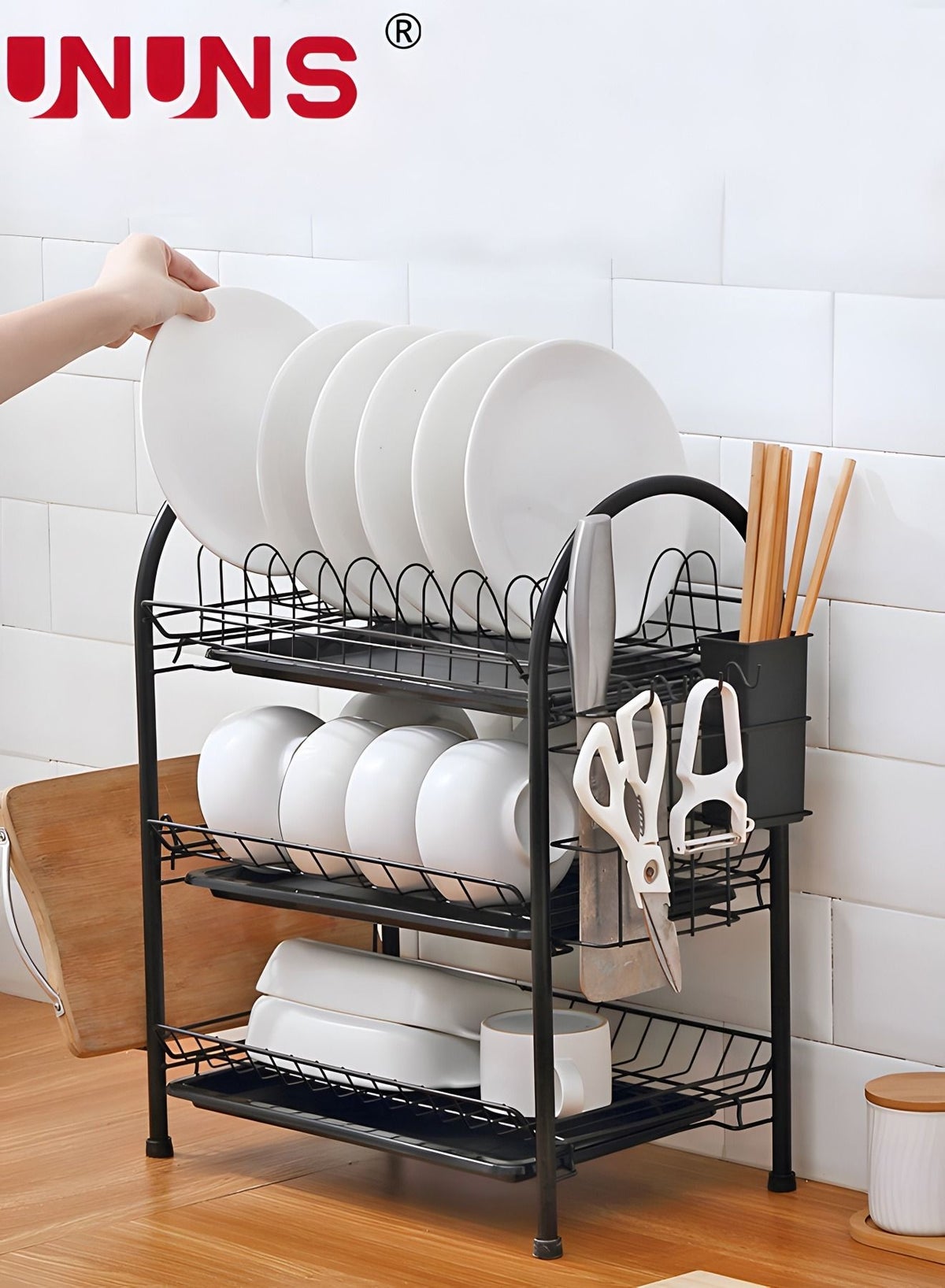 UNUNS Large Dish Drying Rack, Tier Dish Rack with Tray Utensil