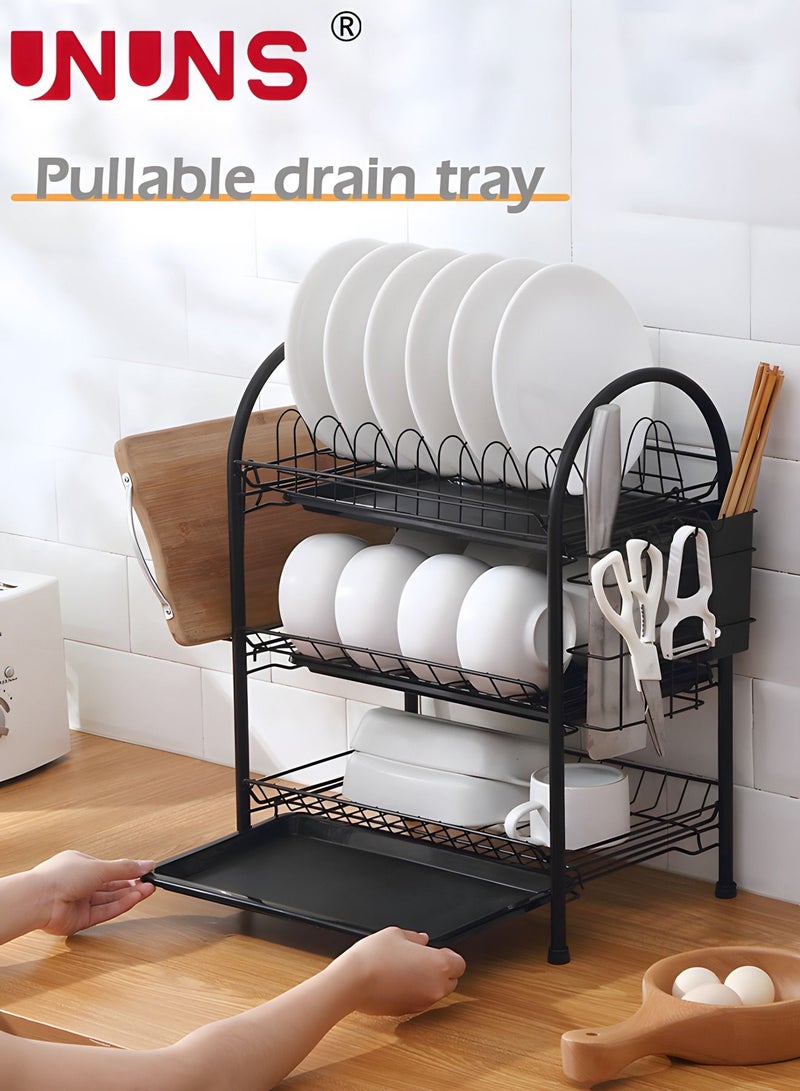 UNUNS Large Dish Drying Rack, 3 Tier Dish Rack with Tray Utensil Holder & Cup Holders, Large Capacity Rustproof Dish Drainer, Drain Board Tray for Kitchen Counter Organizer Storage for Kitchen Counter - Image 2