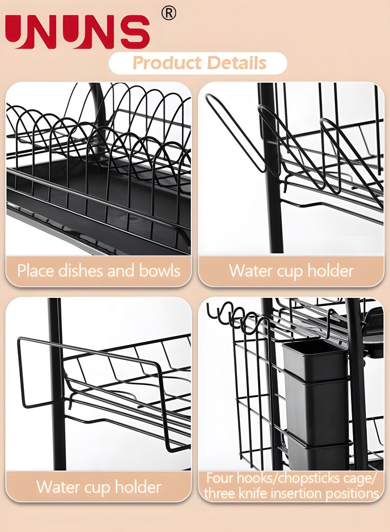 UNUNS Large Dish Drying Rack, 3 Tier Dish Rack with Tray Utensil Holder & Cup Holders, Large Capacity Rustproof Dish Drainer, Drain Board Tray for Kitchen Counter Organizer Storage for Kitchen Counter - Image 5