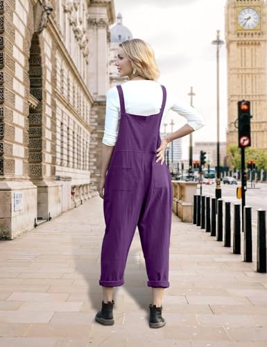 YESNO Women Long Casual Loose Bib Pants Overalls Baggy Rompers Jumpsuits with Pockets L PV9 Purple - Image 4