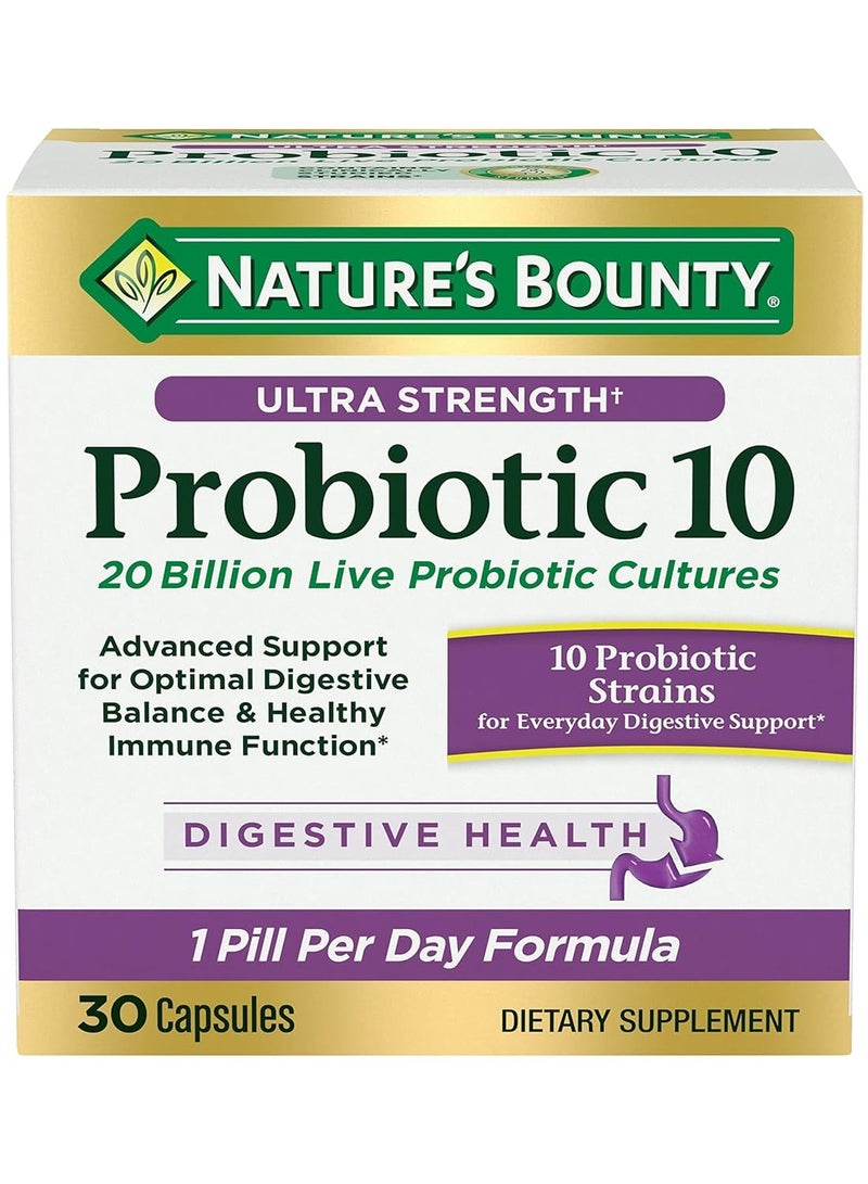 NATURE'S BOUNTY Probiotic 10 Ultra Strength Daily Probiotic Supplement Support for Digestive Immune and Upper Respiratory Health 1 Pack 30 Capsules - Image 1