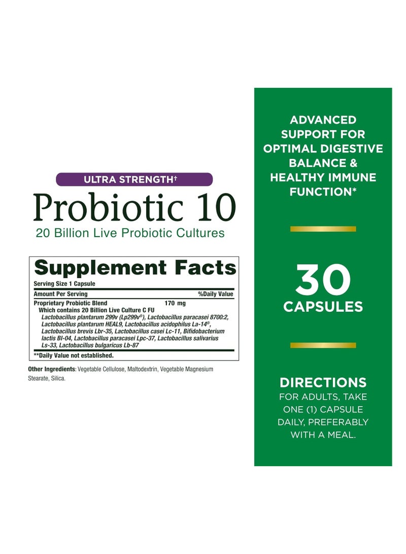 NATURE'S BOUNTY Probiotic 10 Ultra Strength Daily Probiotic Supplement Support for Digestive Immune and Upper Respiratory Health 1 Pack 30 Capsules - Image 2