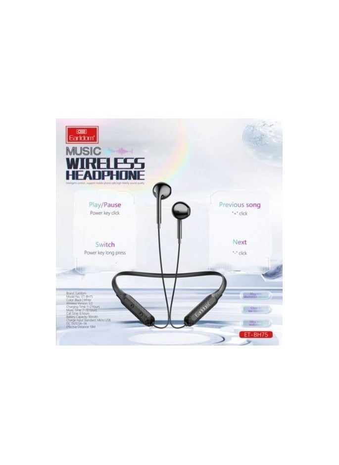 Earldom ET-BH75 Neckband Bluetooth Earphones – Bluetooth 5.0, 7–10 Hours Playback, Magnetic Earbuds, Comfortable Neckband Design – Ideal for Sports, Commuting & Hands-Free Calls - Image 5