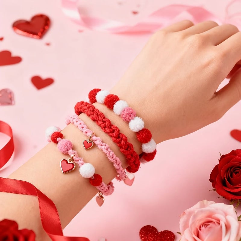 DIY Pom Pom Ball Craft Kit Red White Pink for Valentine Day Party Decor - Image 5