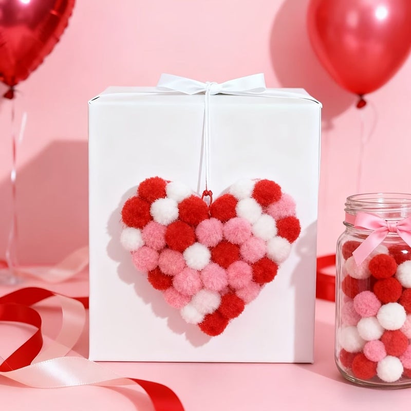 DIY Pom Pom Ball Craft Kit Red White Pink for Valentine Day Party Decor - Image 3