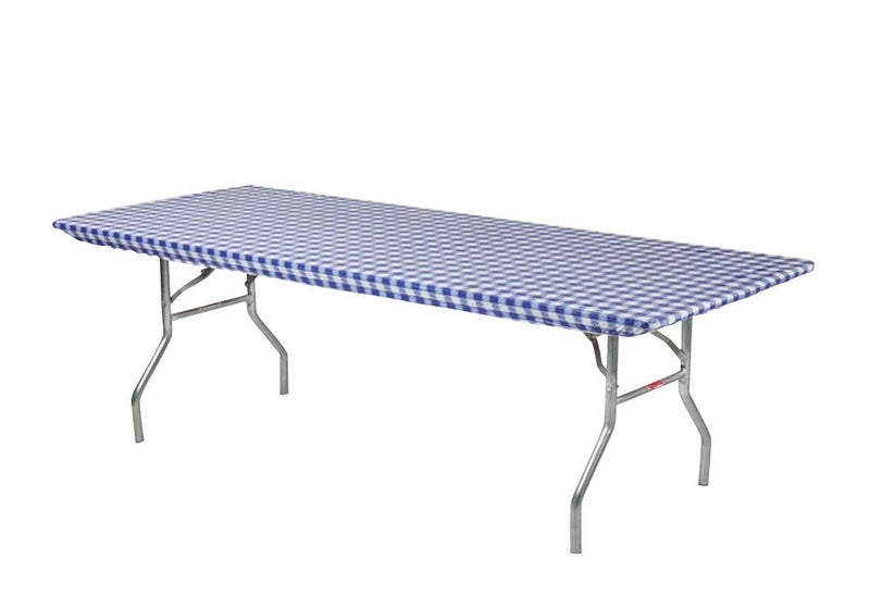 Kwik-Covers 6' Rectangle Plastic Table Covers 30"" x 72""  Bundle of 5 (Black & White Check) - Image 2