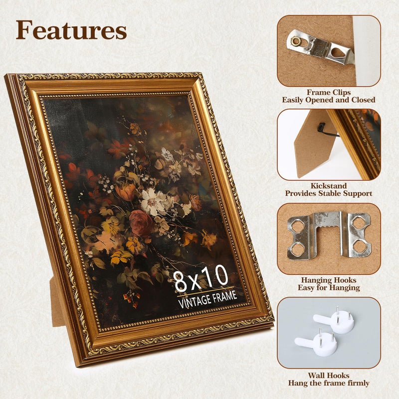 ASTRDECOR 8x10 Picture Frame, Vintage Bronze Gold Picture Frame for Tabletop & Wall Mount, Antique Photo Frame 8 x 10 for Living Room, Bedroom, Office or Gallery Wall, Retro Home Decoration Gift - 1 Pack - Image 4