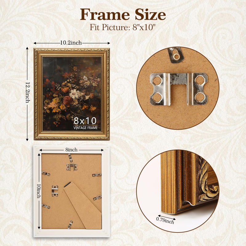 ASTRDECOR 8x10 Picture Frame, Vintage Bronze Gold Picture Frame for Tabletop & Wall Mount, Antique Photo Frame 8 x 10 for Living Room, Bedroom, Office or Gallery Wall, Retro Home Decoration Gift - 1 Pack - Image 3