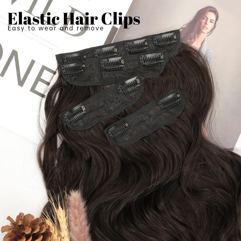 KooKaStyle Clip in Synthetic Hair Extensions Long Wavy 4PCS Thick Hairpieces Dark Brown 6# Fiber Double Weft Natural Hair Extensions 16 Inch for Women - Image 2