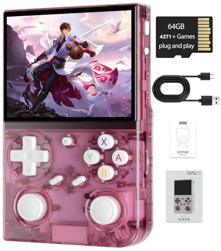 Voacle G350 Retro Handheld Game Console 35 Inch IPS Screen Linux System Builtin 64G TF Card 4371 Games Preloaded Handheld Game Console 3200mAh BatteryTransparent Pink - Image 1